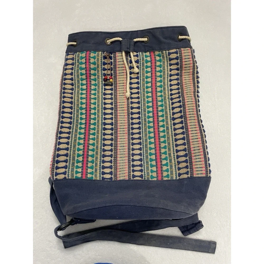 Vintage 90's Drawstring Backpack Boho Southwestern Tribal Woven Rucksack Catori